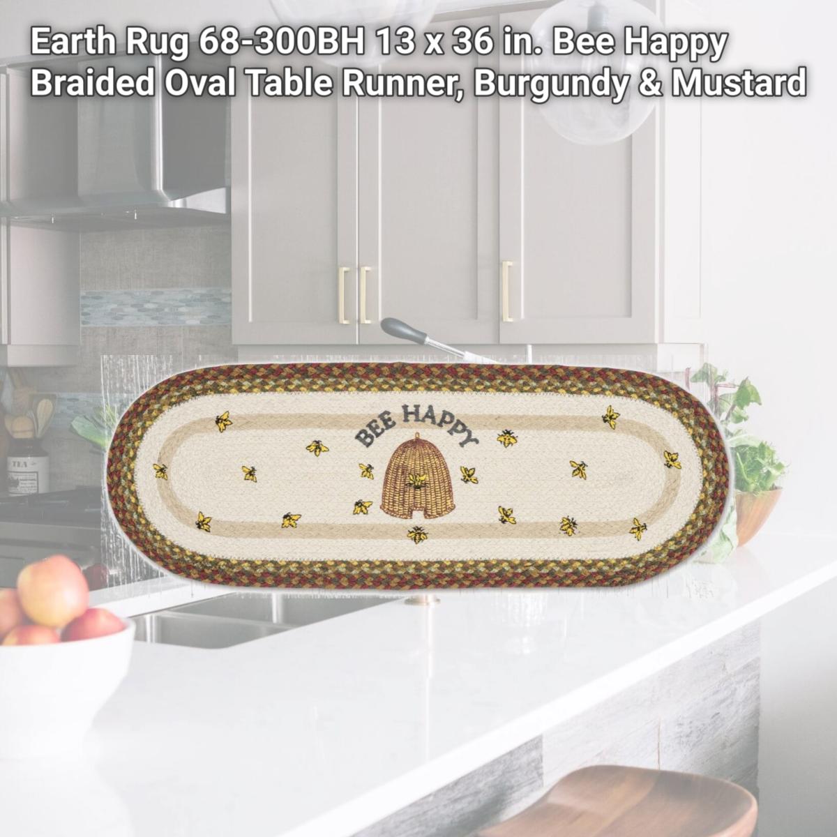 Picture of Earth Rug 68-300BH 13 x 36 in. Bee Happy Braided Oval Table Runner, Burgundy & Mustard