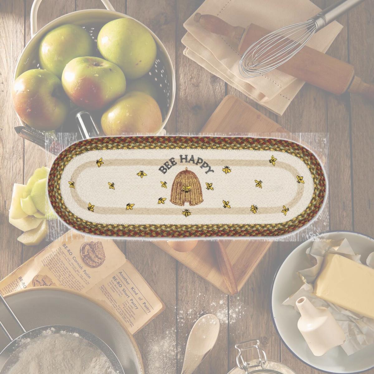 Picture of Earth Rug 68-300BH 13 x 36 in. Bee Happy Braided Oval Table Runner, Burgundy & Mustard