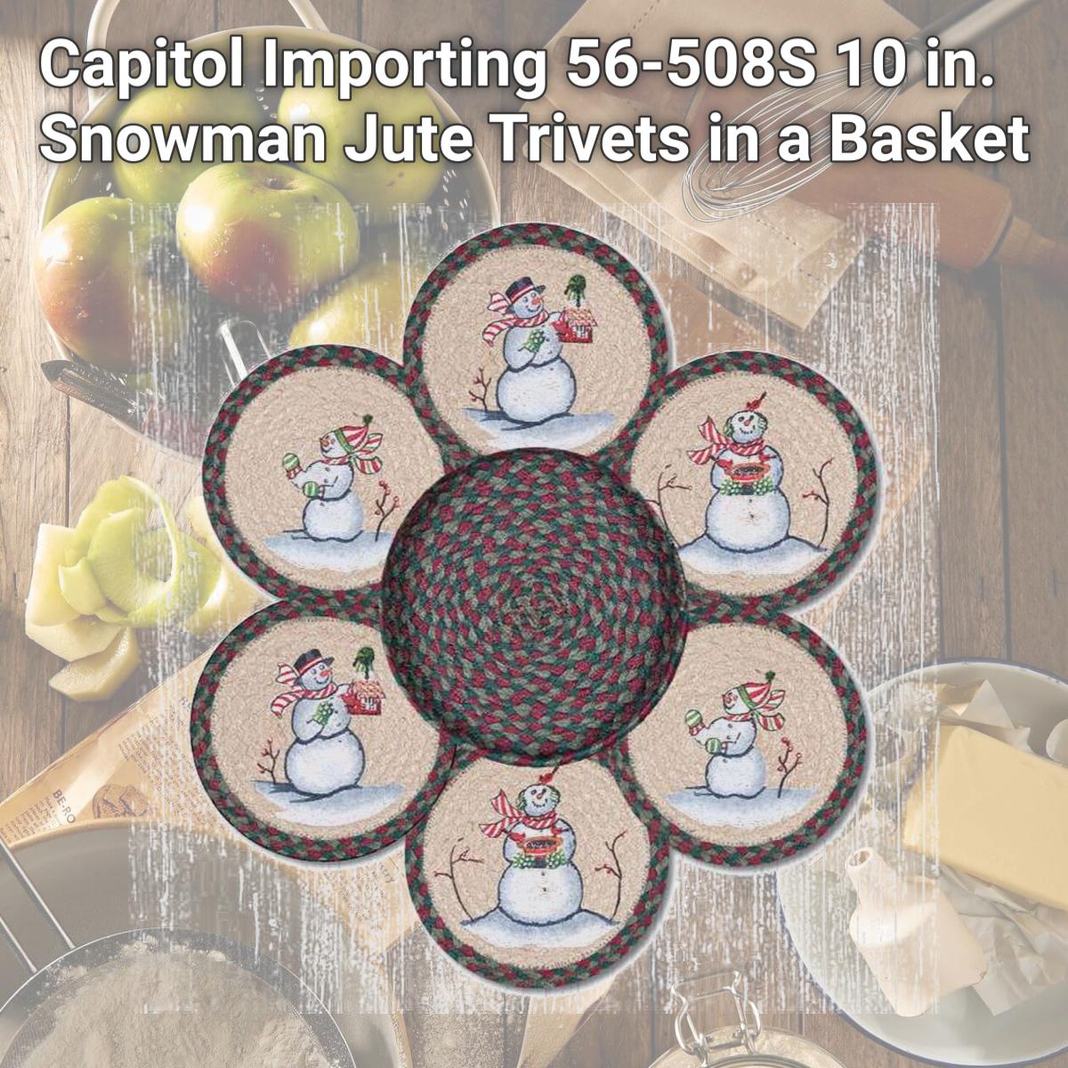 Picture of Capitol Importing 56-508S 10 in. Snowman Jute Trivets in a Basket