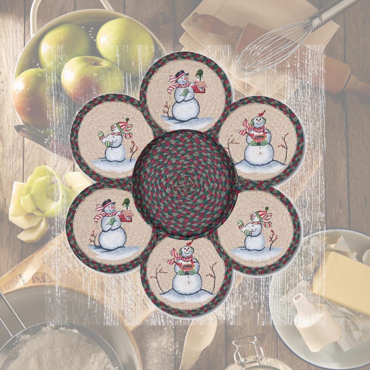 Picture of Capitol Importing 56-508S 10 in. Snowman Jute Trivets in a Basket