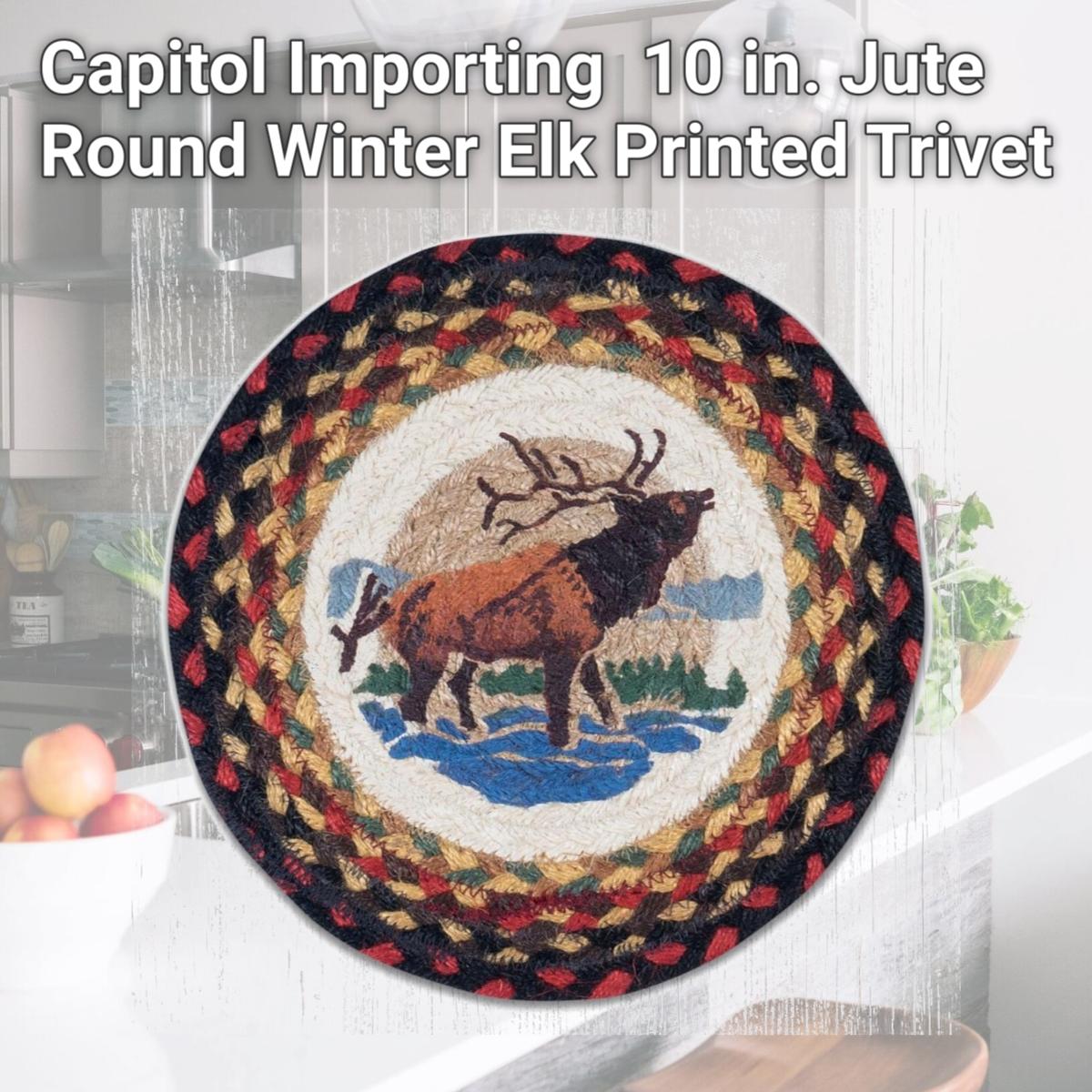 Picture of Capitol Importing 80-319WE 10 in. Jute Round Winter Elk Printed Trivet