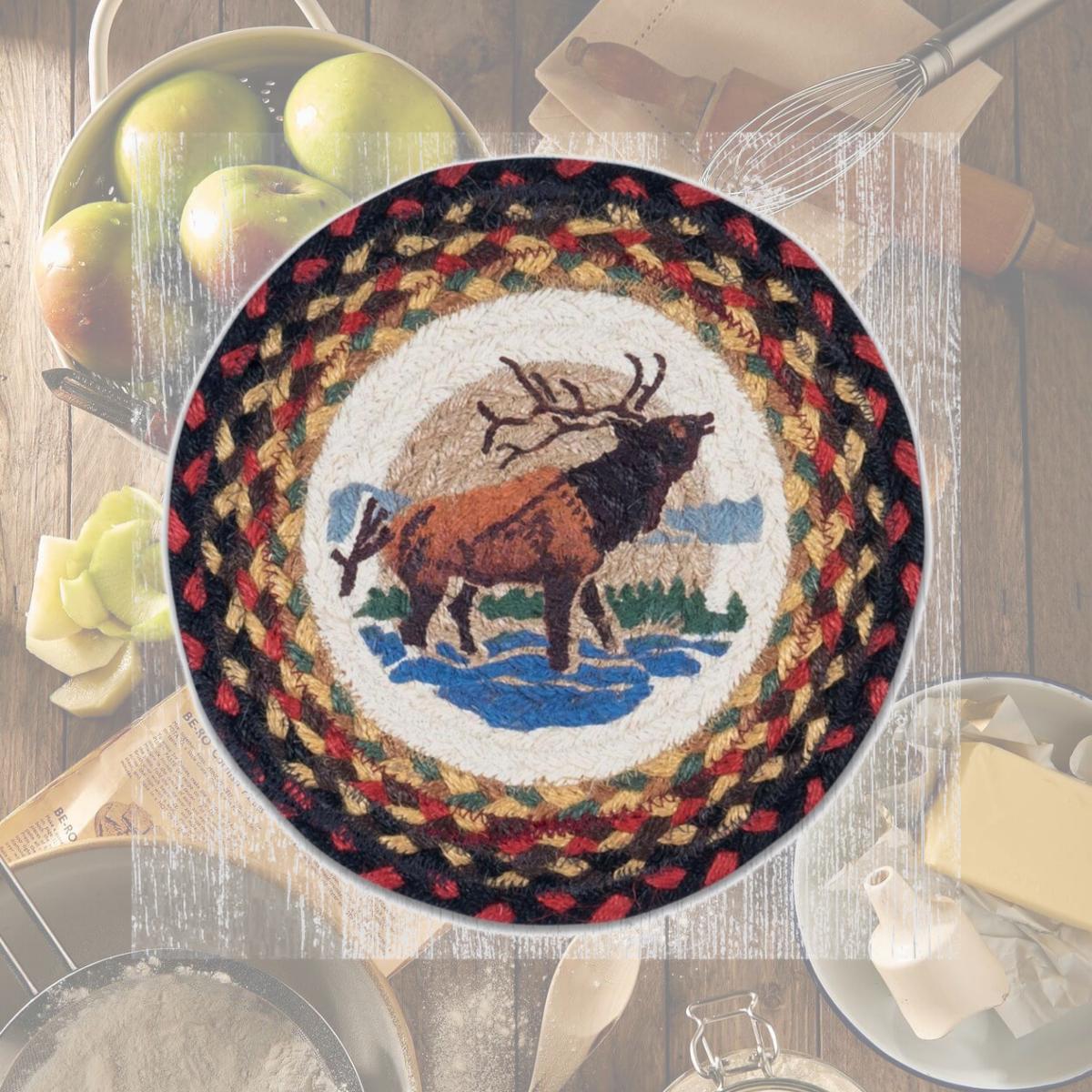 Picture of Capitol Importing 80-319WE 10 in. Jute Round Winter Elk Printed Trivet