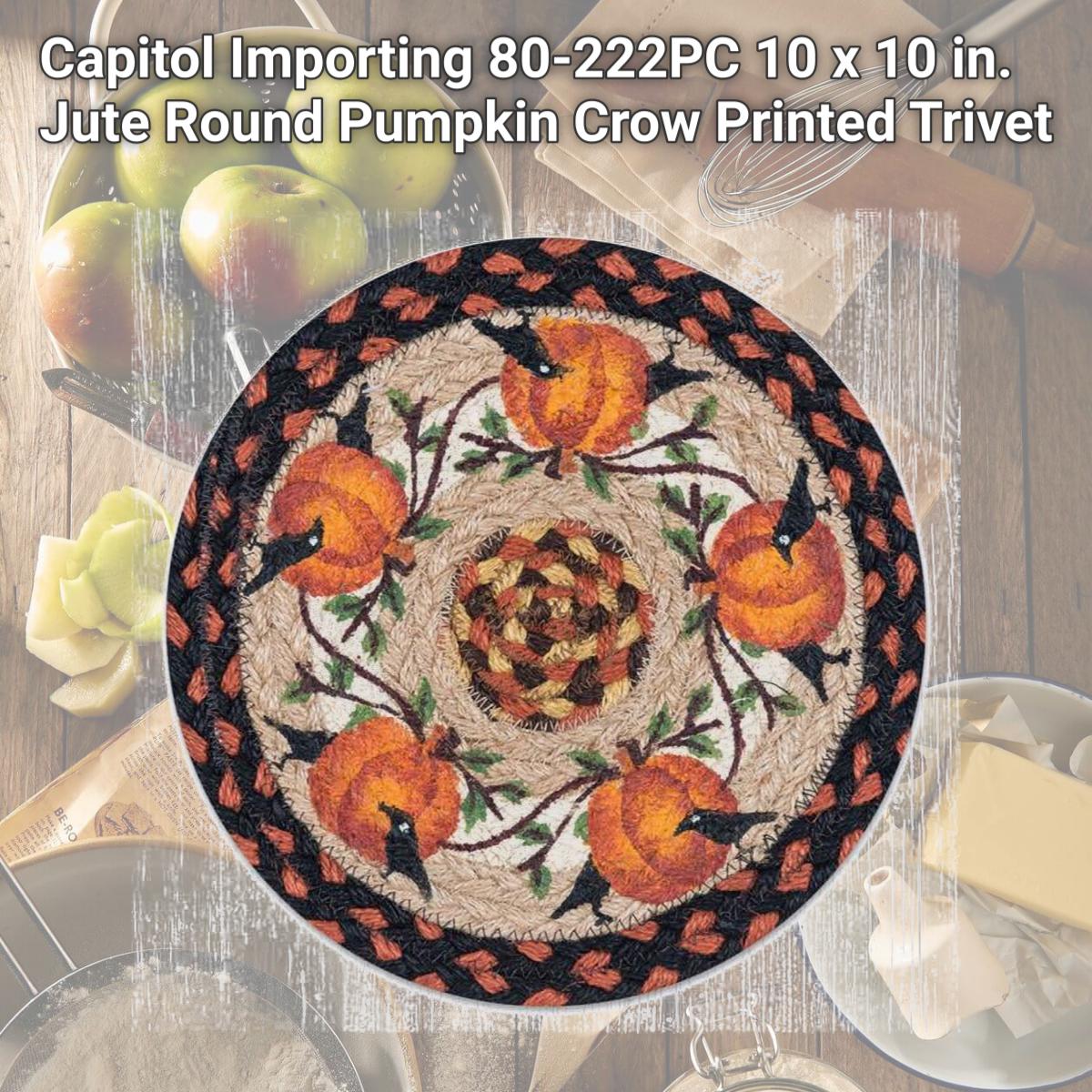 Picture of Capitol Importing 80-222PC 10 x 10 in. Jute Round Pumpkin Crow Printed Trivet