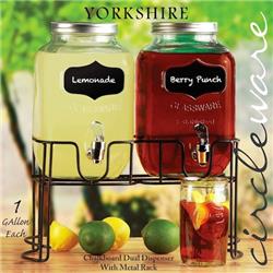 1 Gal Double Mini Yorkshire Dispensers With Chalkboard Panels On Black Metal Stand - Pack Of 2