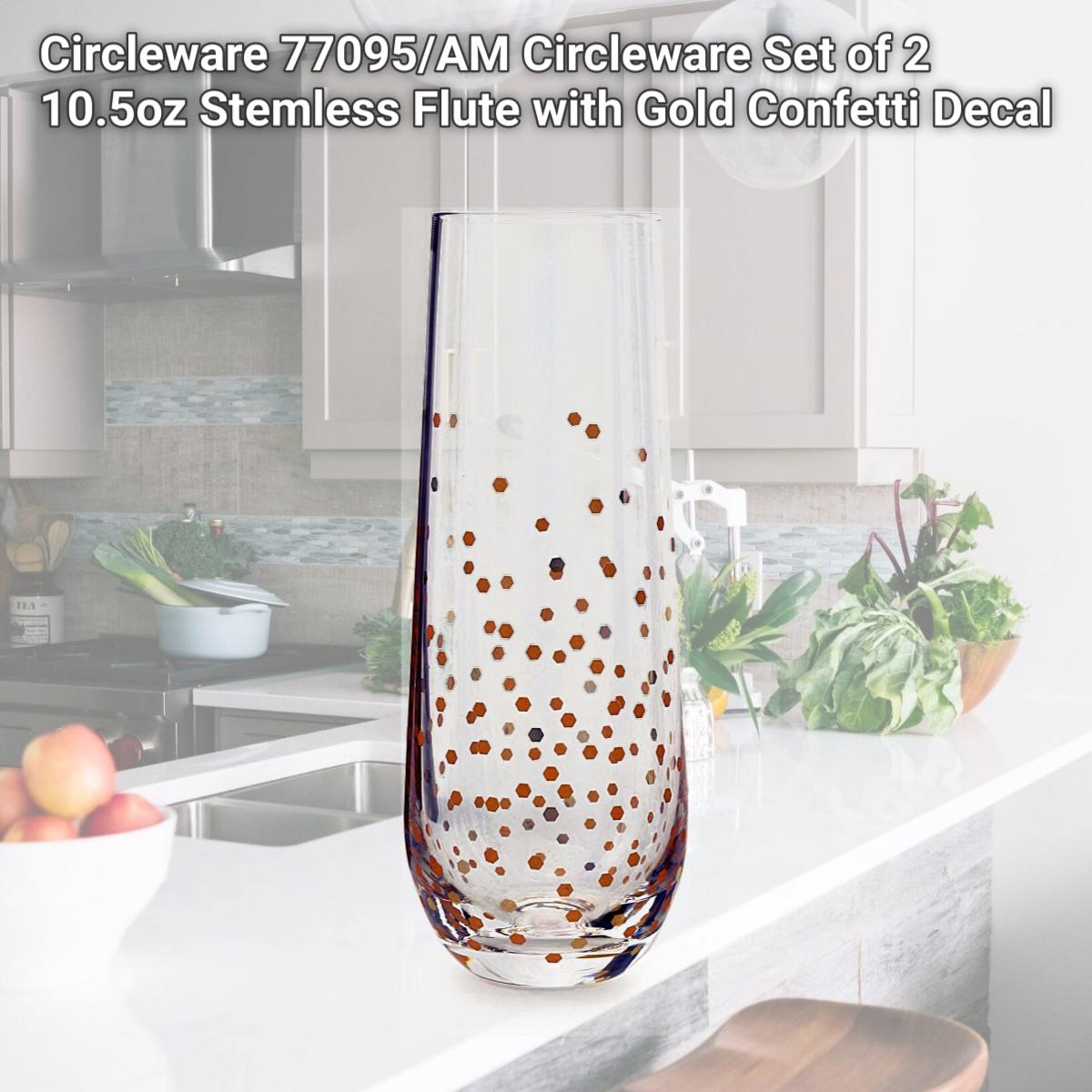 Picture of Circleware 77095/AM Circleware Set of 2 10.5oz Stemless Flute with Gold Confetti Decal