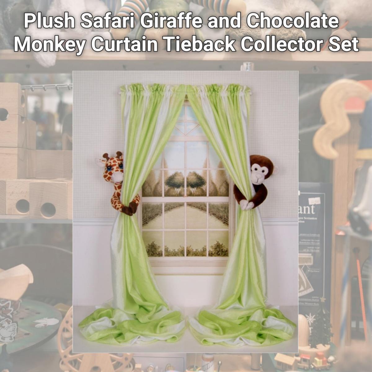 Picture of Curtain Critters ALGFMY240510COL Plush Safari Giraffe and Chocolate Monkey Curtain Tieback Collector Set