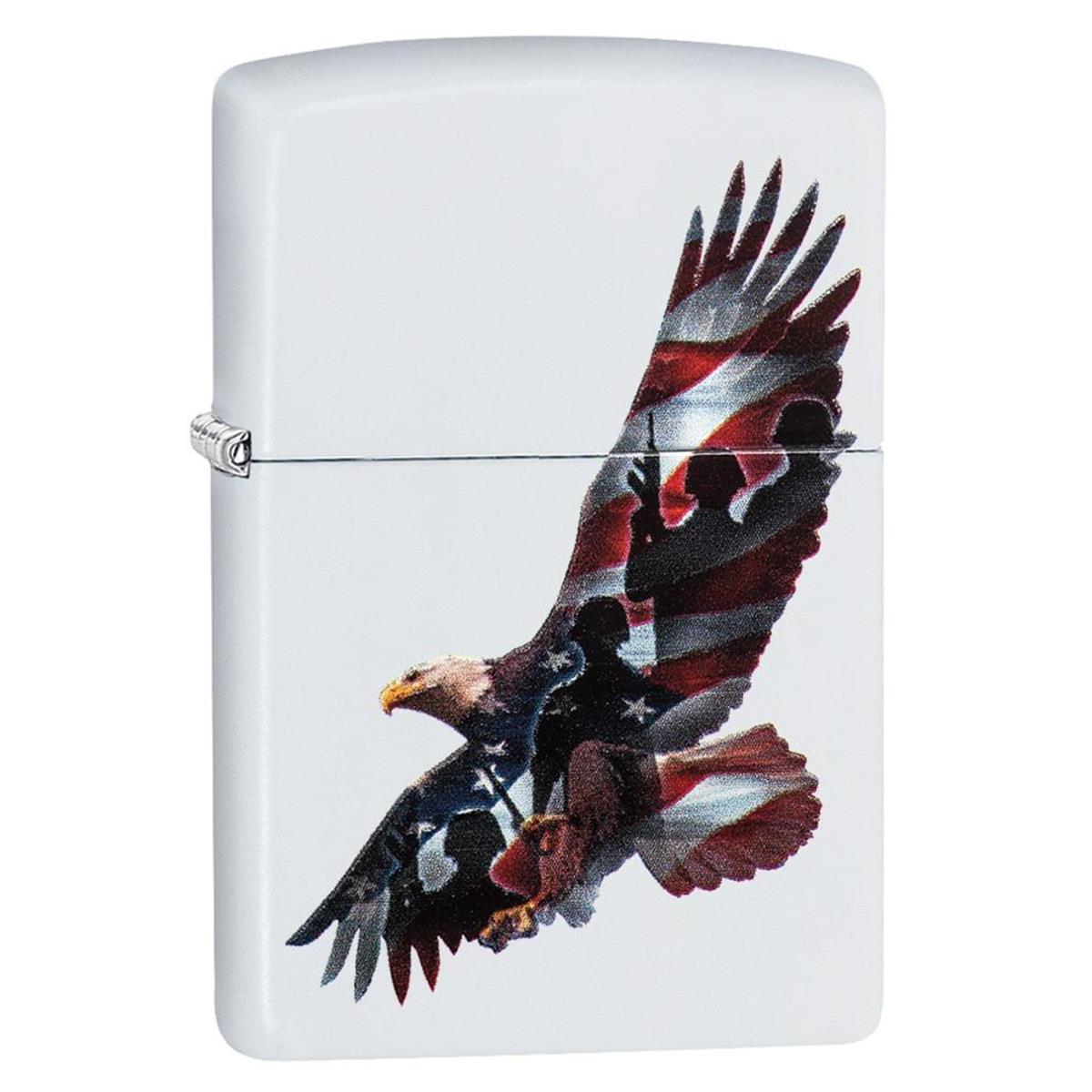 29418 Patriotic Soaring Eagle White Matte Finish Full Size Lighter