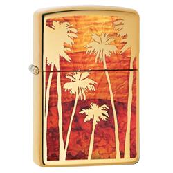 29420 Fusion Palm Tree Sunset High Polish Brass Finish Windproof Lighter