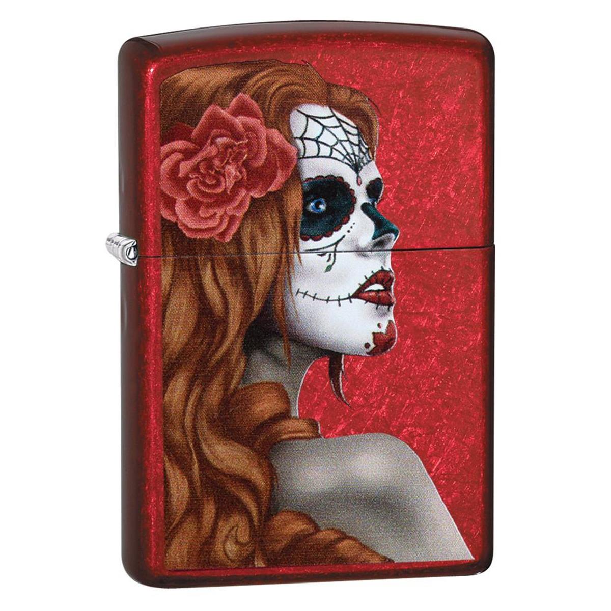 28830 Day Of The Dead Zombie Woman Candy Apple Red Full Size Lighter