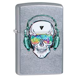 29855 Skull Headphone Street Chrome Pocket Lighter