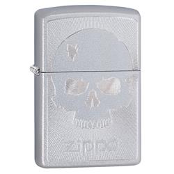29858 Skull With Lines 1 Auto Engrave Satin Chrome Pocket Lighter