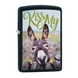 29868 218 Kiss My Donkey Design Black Matte Pocket Lighter