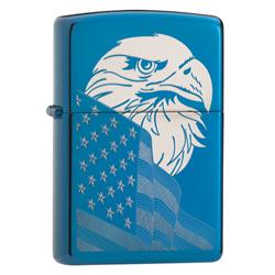 29882 Eagle & Flag High Polish Blue Laser Engrave & Fancy Fill Pocket Lighter