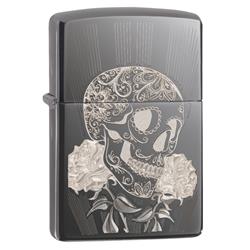 29883 Fancy Skull Black Ice Laser Engrave & Fancy Fill Pocket Lighter