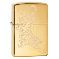 29884 Tattoo Tiger High Polish Brass Lustre Pocket Lighter
