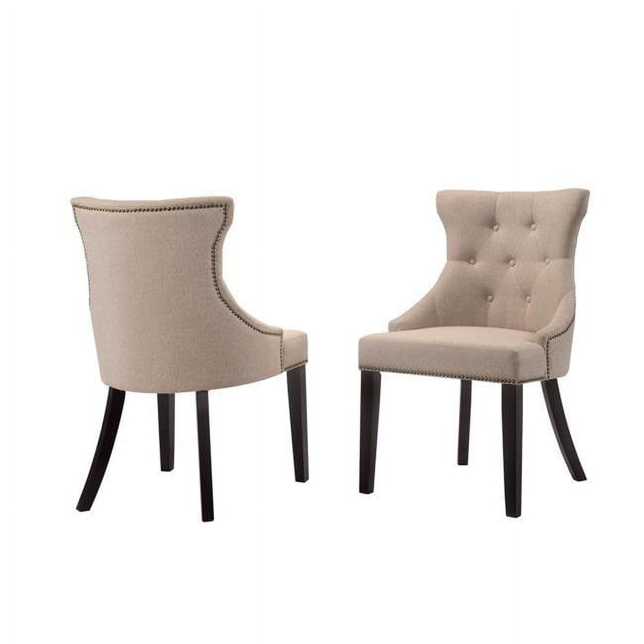 2123-espln Julia Tufted Back Upholstered Nail Head Chair - Espresso - Cream Linen - Set Of 2 - 23.5 X 21 X 35 In.
