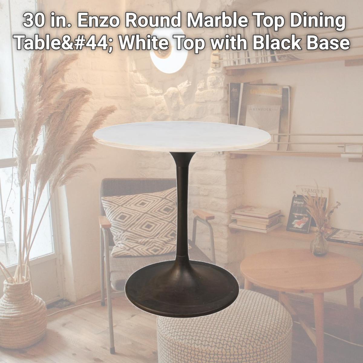Picture of Carolina Cottage MT3030-BLK 30 in. Enzo Round Marble Top Dining Table&#44; White Top with Black Base