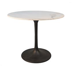 Mt3636-blk 36 In. Enzo Round Marble Top Dining Table, White Top With Black Base
