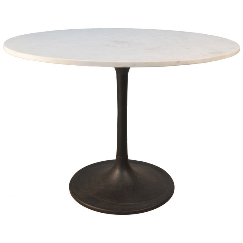 Mt4040-blk 40 In. Enzo Round Marble Top Dining Table, White Top With Black Base