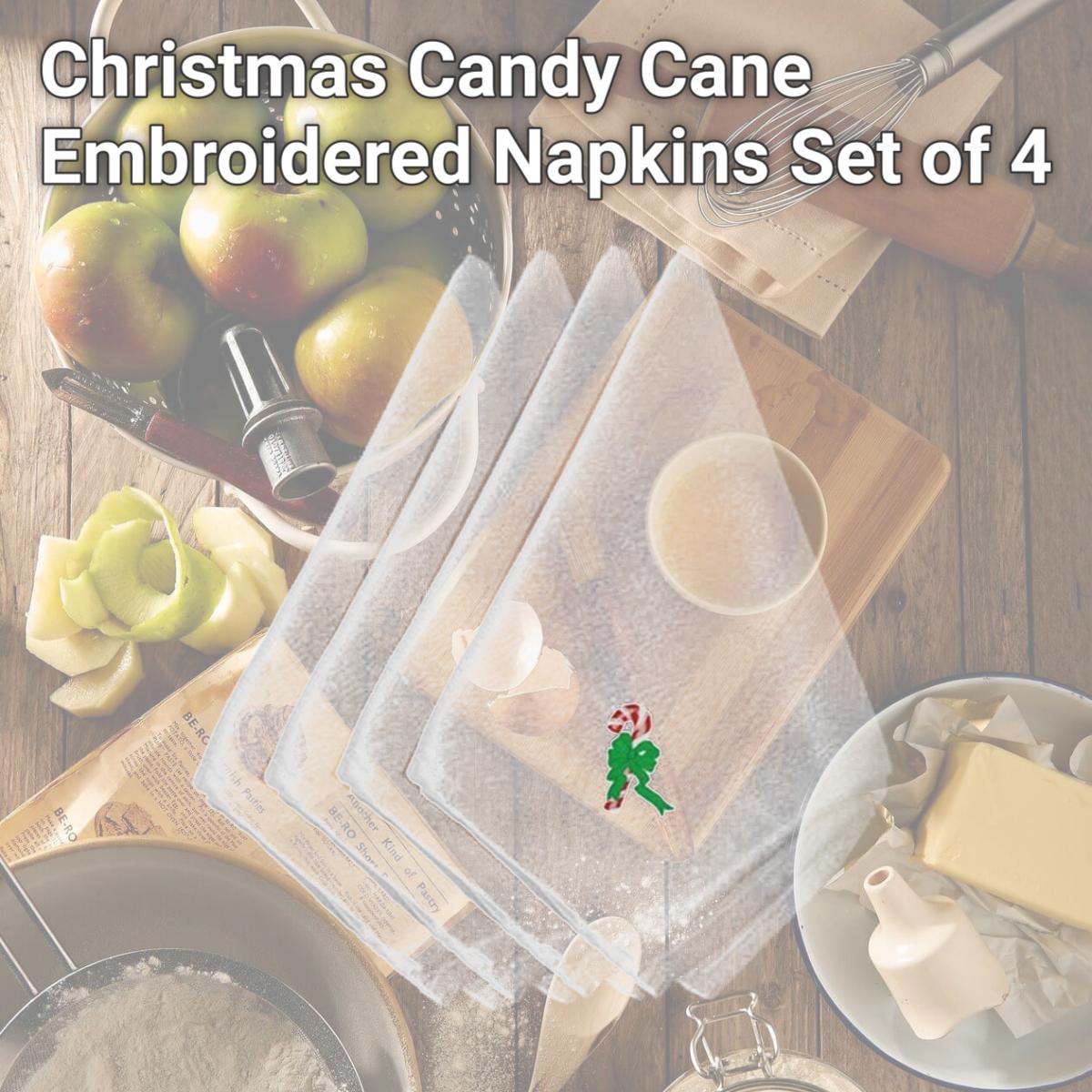 Picture of Carolines Treasures EMBT2068NPKE Christmas Candy Cane Embroidered Napkins, Set of 4