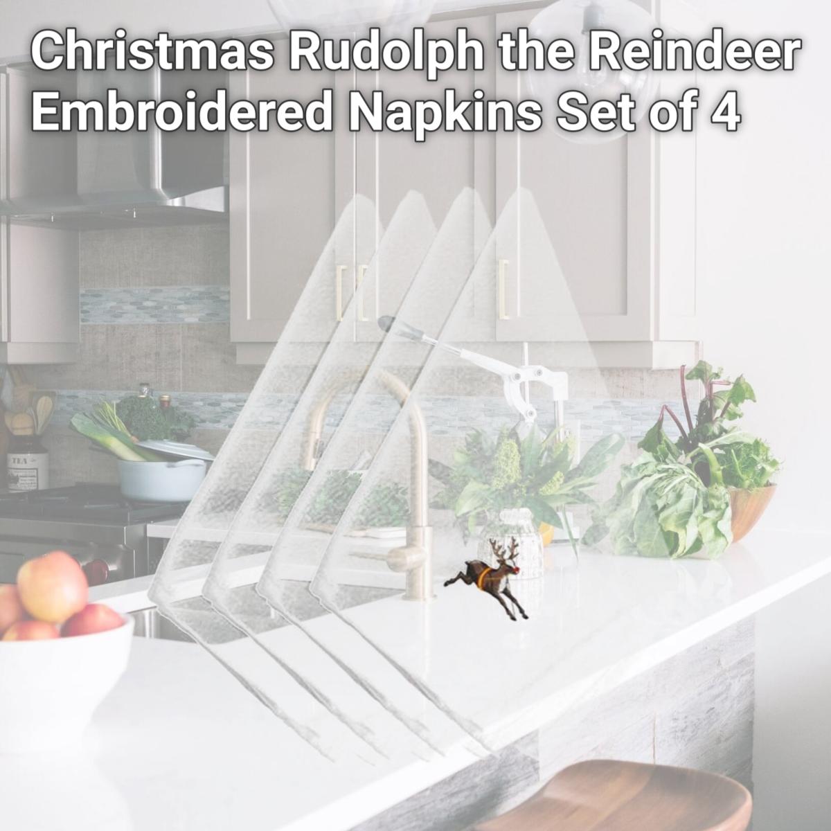 Picture of Carolines Treasures EMBT2077NPKE Christmas Rudolph the Reindeer Embroidered Napkins, Set of 4