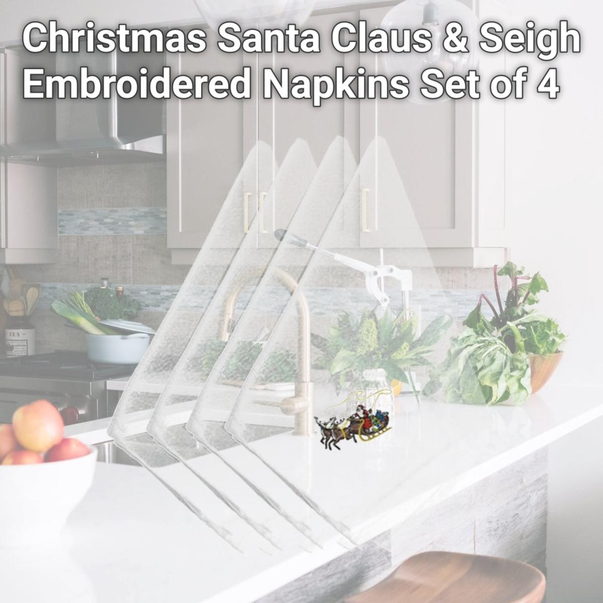 Picture of Carolines Treasures EMBT2078NPKE Christmas Santa Claus & Seigh Embroidered Napkins, Set of 4