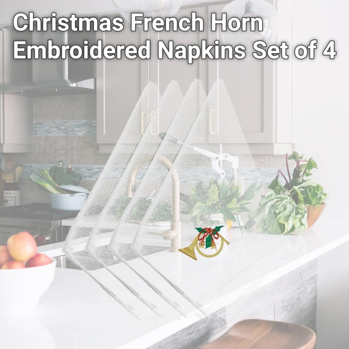Picture of Carolines Treasures EMBT2079NPKE Christmas French Horn Embroidered Napkins, Set of 4