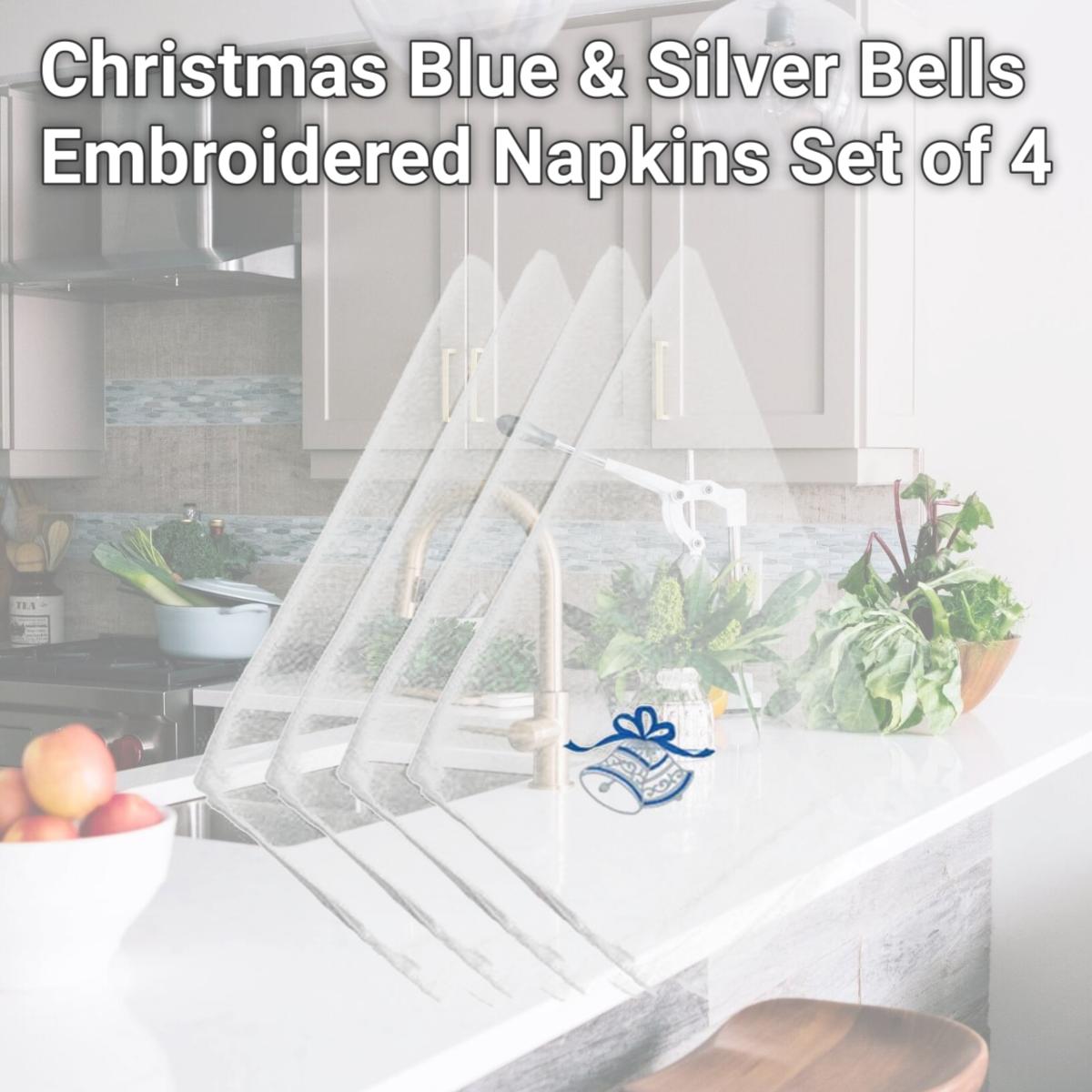 Picture of Carolines Treasures EMBT2104NPKE Christmas Blue & Silver Bells Embroidered Napkins, Set of 4