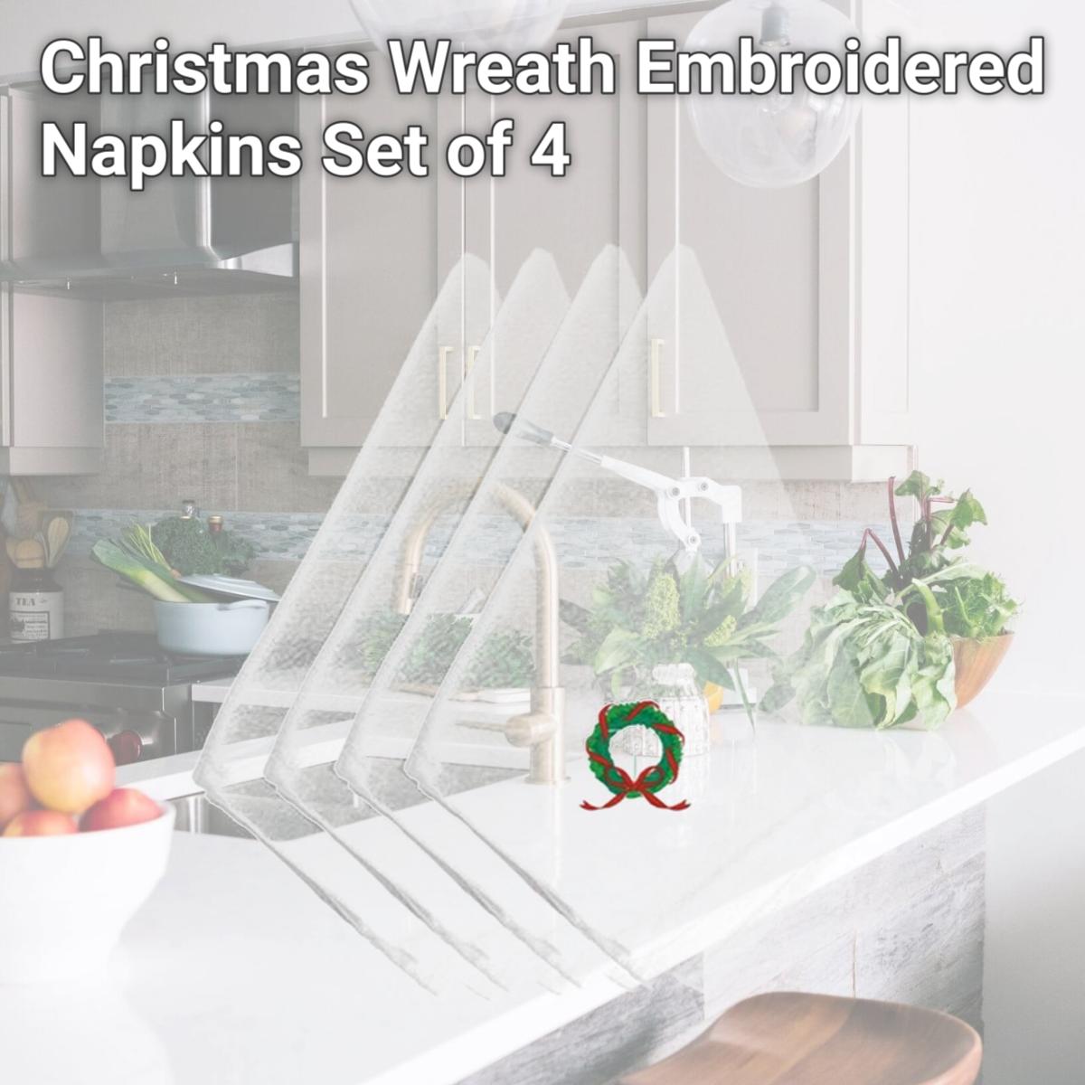 Picture of Carolines Treasures EMBT2109NPKE Christmas Wreath Embroidered Napkins, Set of 4