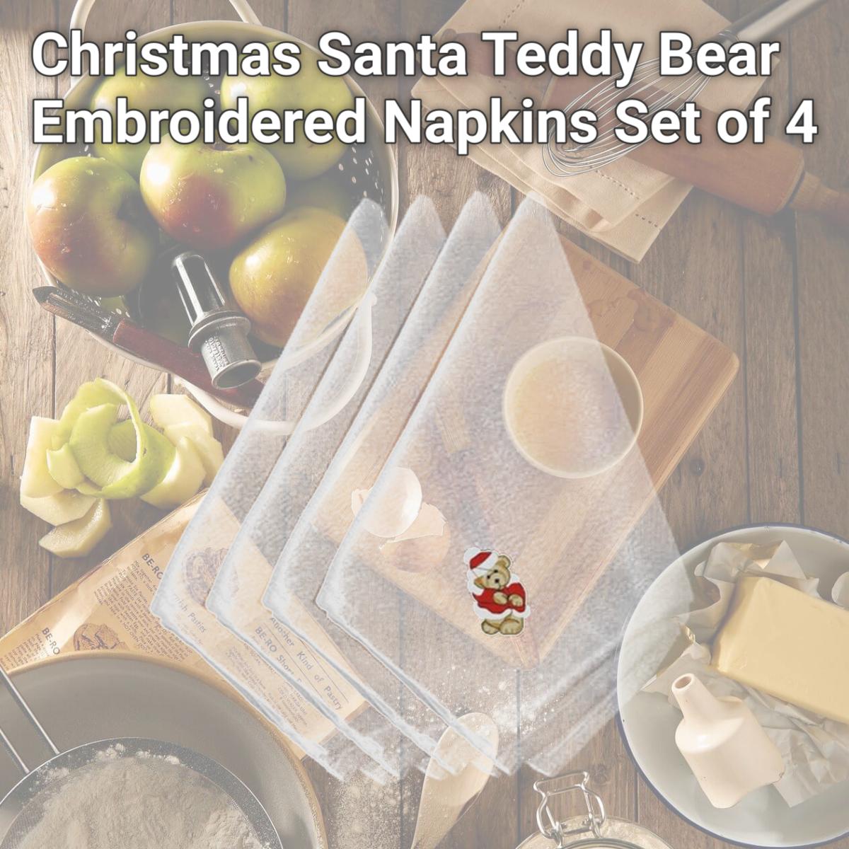 Picture of Carolines Treasures EMBT2417NPKE Christmas Santa Teddy Bear Embroidered Napkins, Set of 4