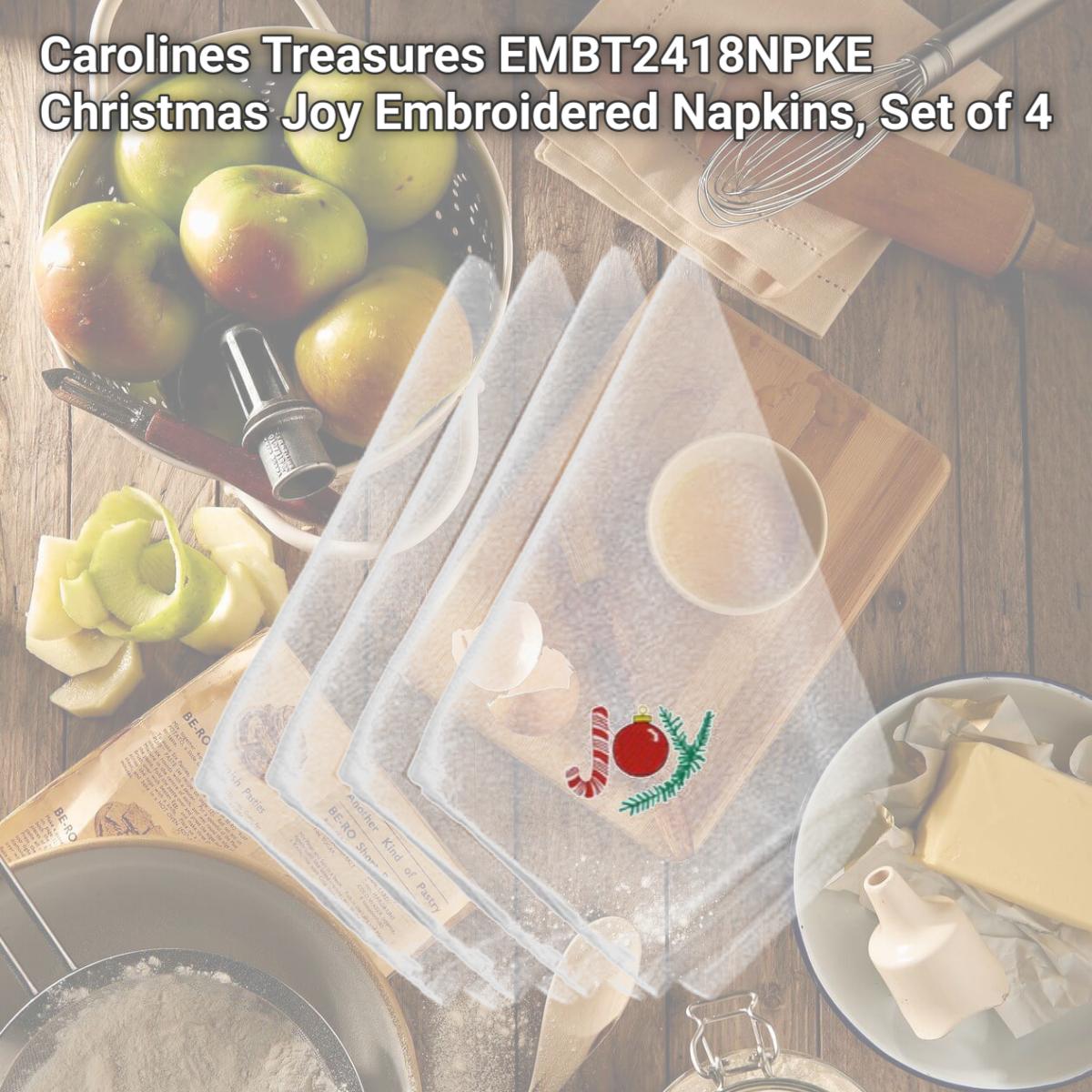 Picture of Carolines Treasures EMBT2418NPKE Christmas Joy Embroidered Napkins, Set of 4