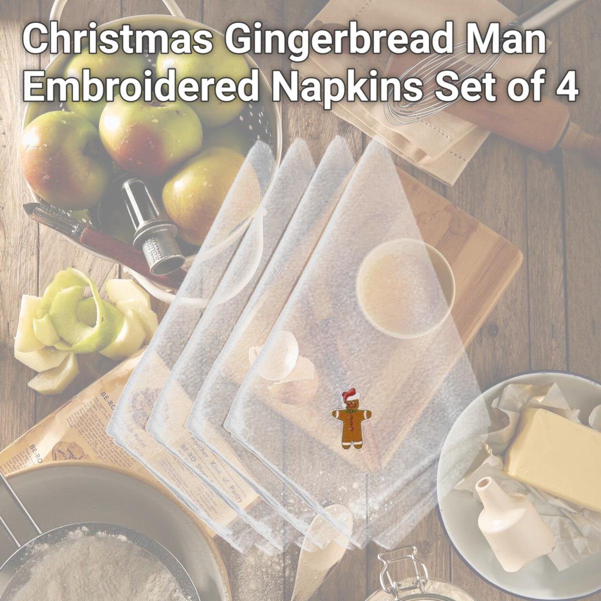 Picture of Carolines Treasures EMBT2419NPKE Christmas Gingerbread Man Embroidered Napkins, Set of 4