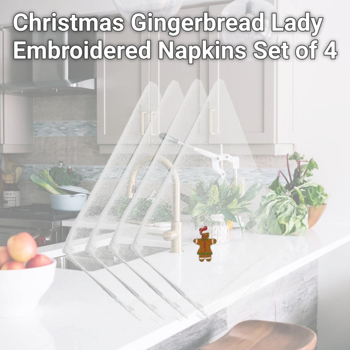 Picture of Carolines Treasures EMBT2420NPKE Christmas Gingerbread Lady Embroidered Napkins, Set of 4