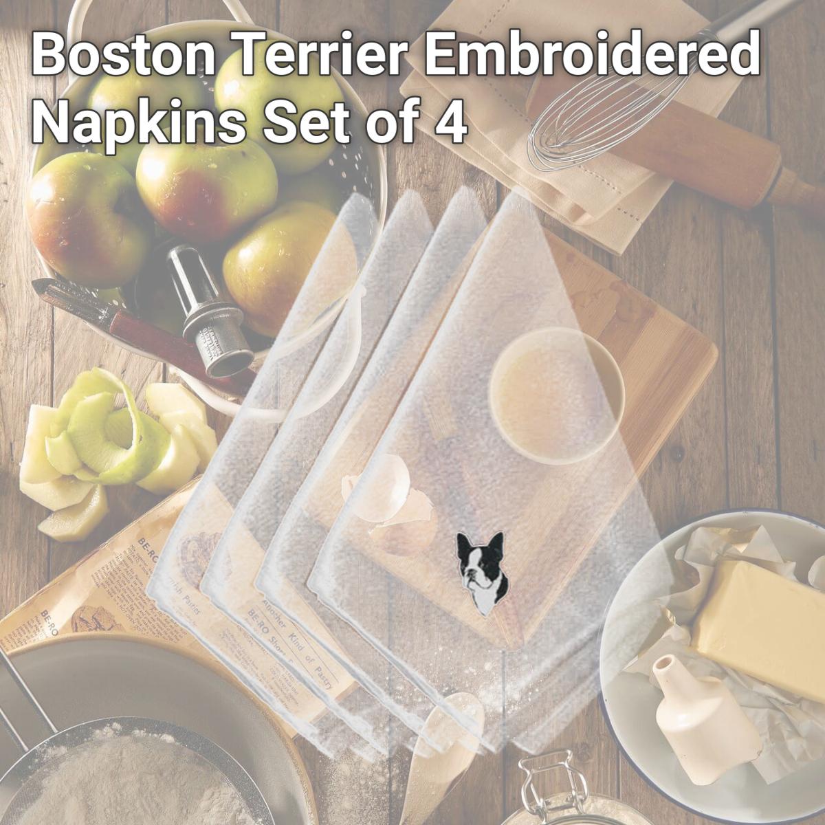 Picture of Carolines Treasures EMBT2638NPKE Boston Terrier Embroidered Napkins, Set of 4