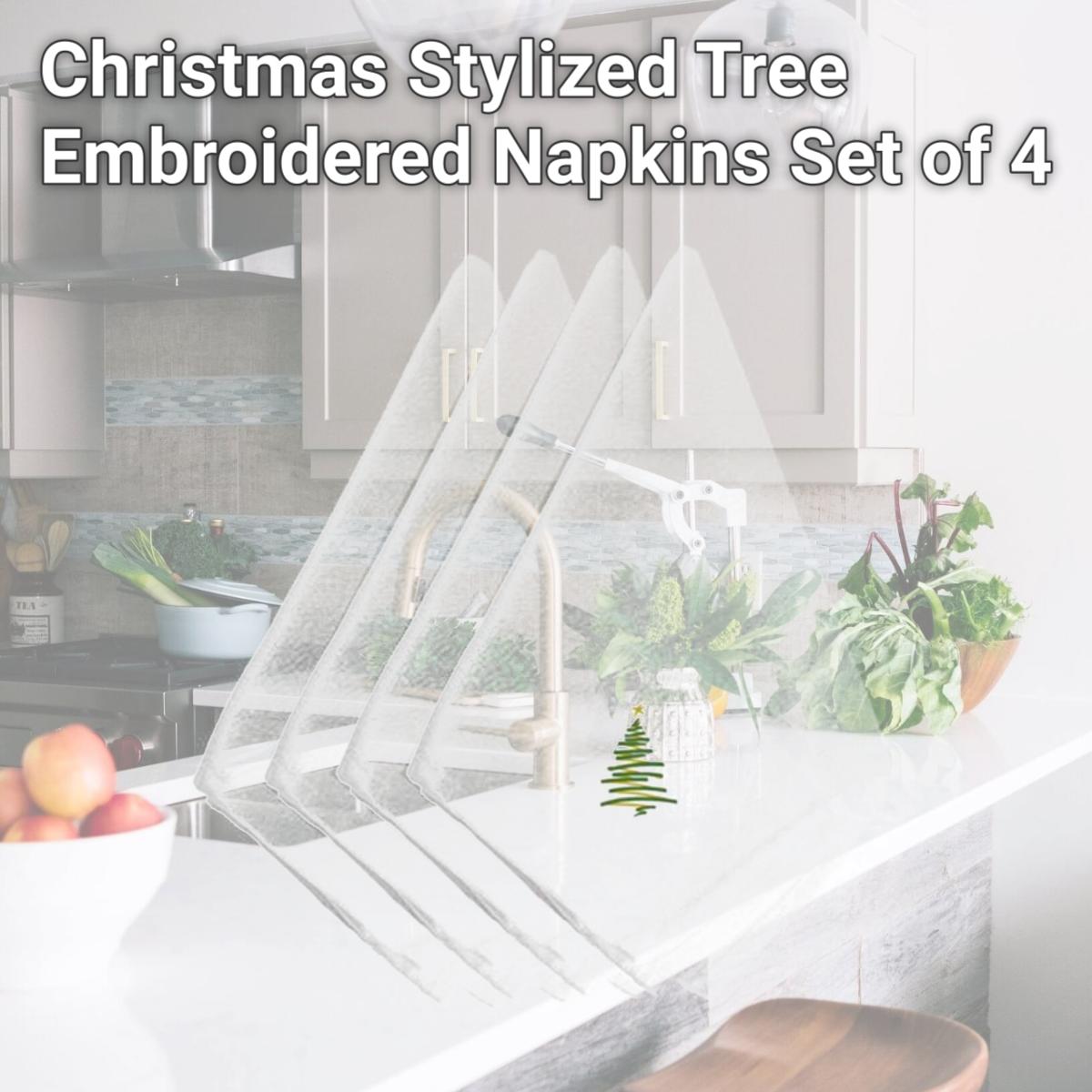 Picture of Carolines Treasures EMBT2981NPKE Christmas Stylized Tree Embroidered Napkins, Set of 4