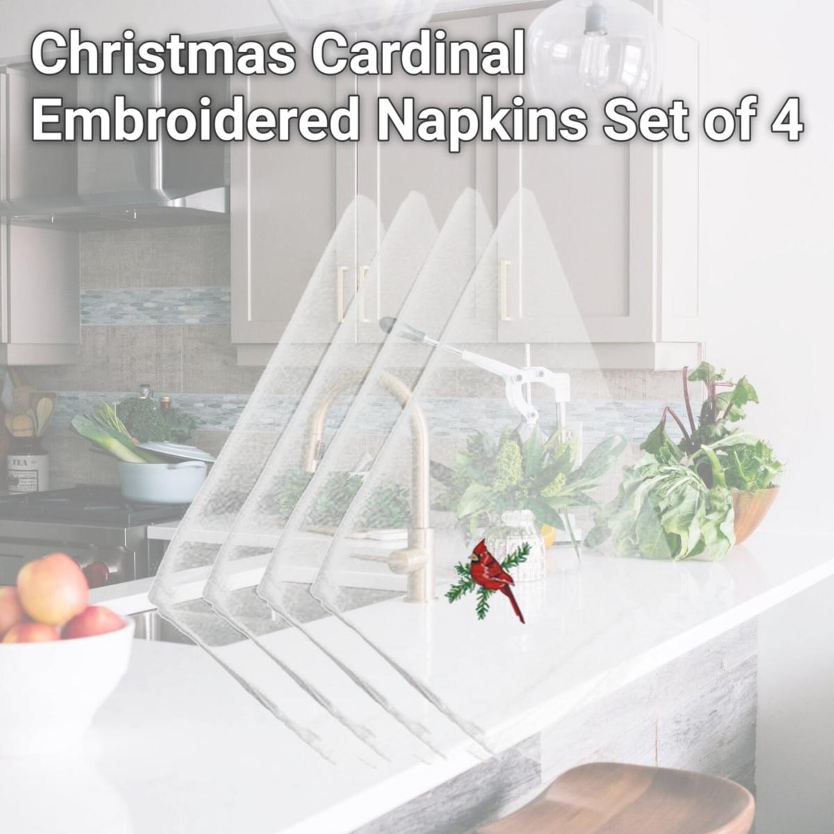 Picture of Carolines Treasures EMBT2984NPKE Christmas Cardinal Embroidered Napkins, Set of 4