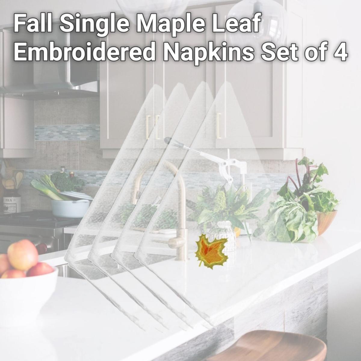 Picture of Carolines Treasures EMBT3445NPKE Fall Single Maple Leaf Embroidered Napkins, Set of 4