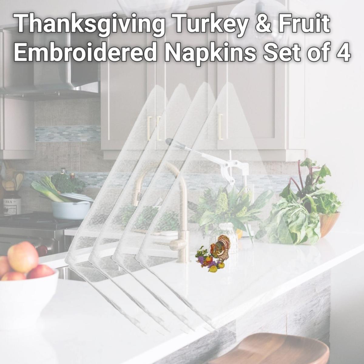 Picture of Carolines Treasures EMBT3501NPKE Thanksgiving Turkey & Fruit Embroidered Napkins, Set of 4