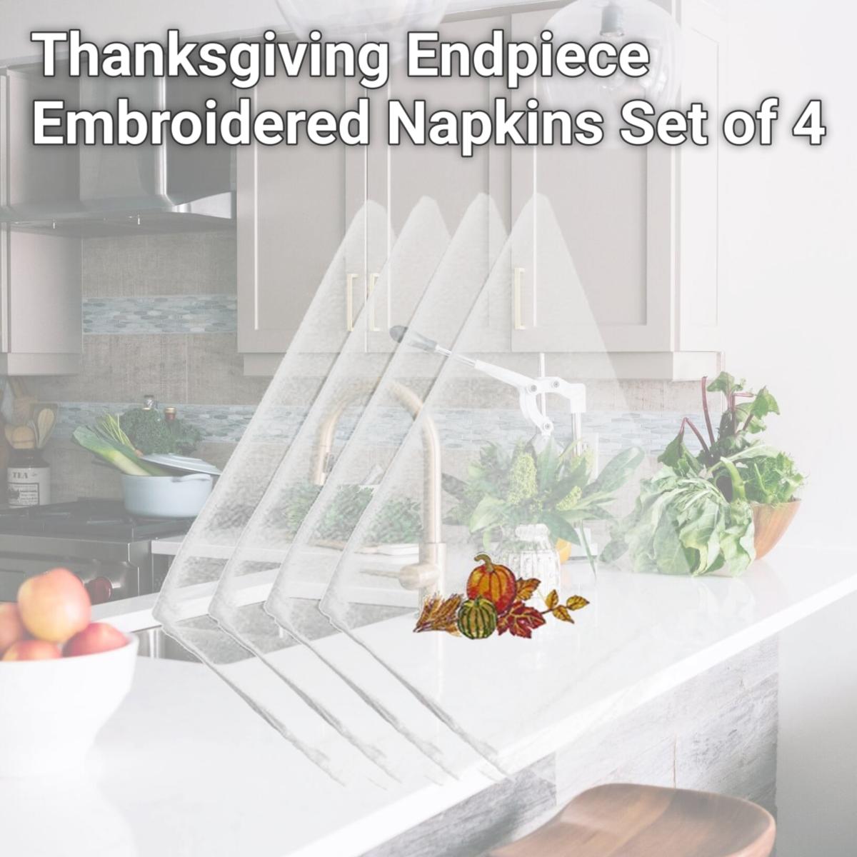 Picture of Carolines Treasures EMBT3506NPKE Thanksgiving Endpiece Embroidered Napkins, Set of 4