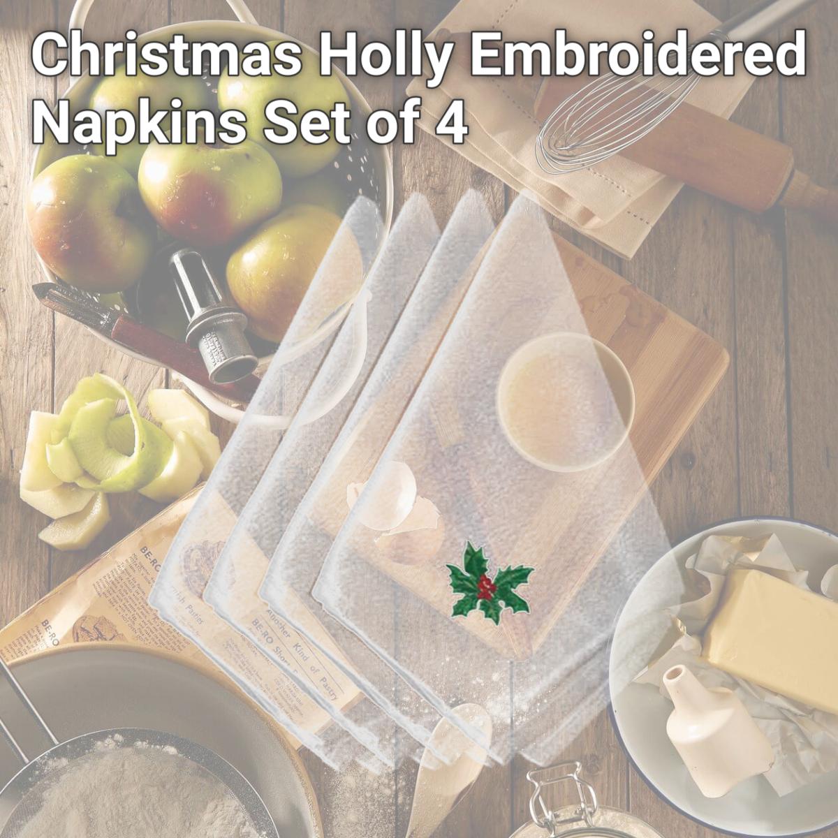 Picture of Carolines Treasures EMBT3538NPKE Christmas Holly Embroidered Napkins, Set of 4