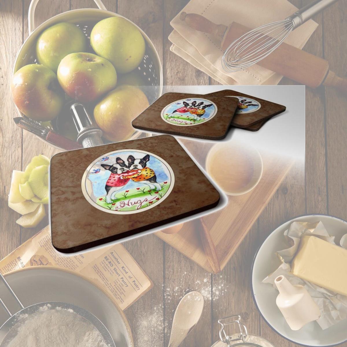 Picture of Carolines Treasures 7015FC Hugs Boston Terrier Foam Coaster, Set of 4