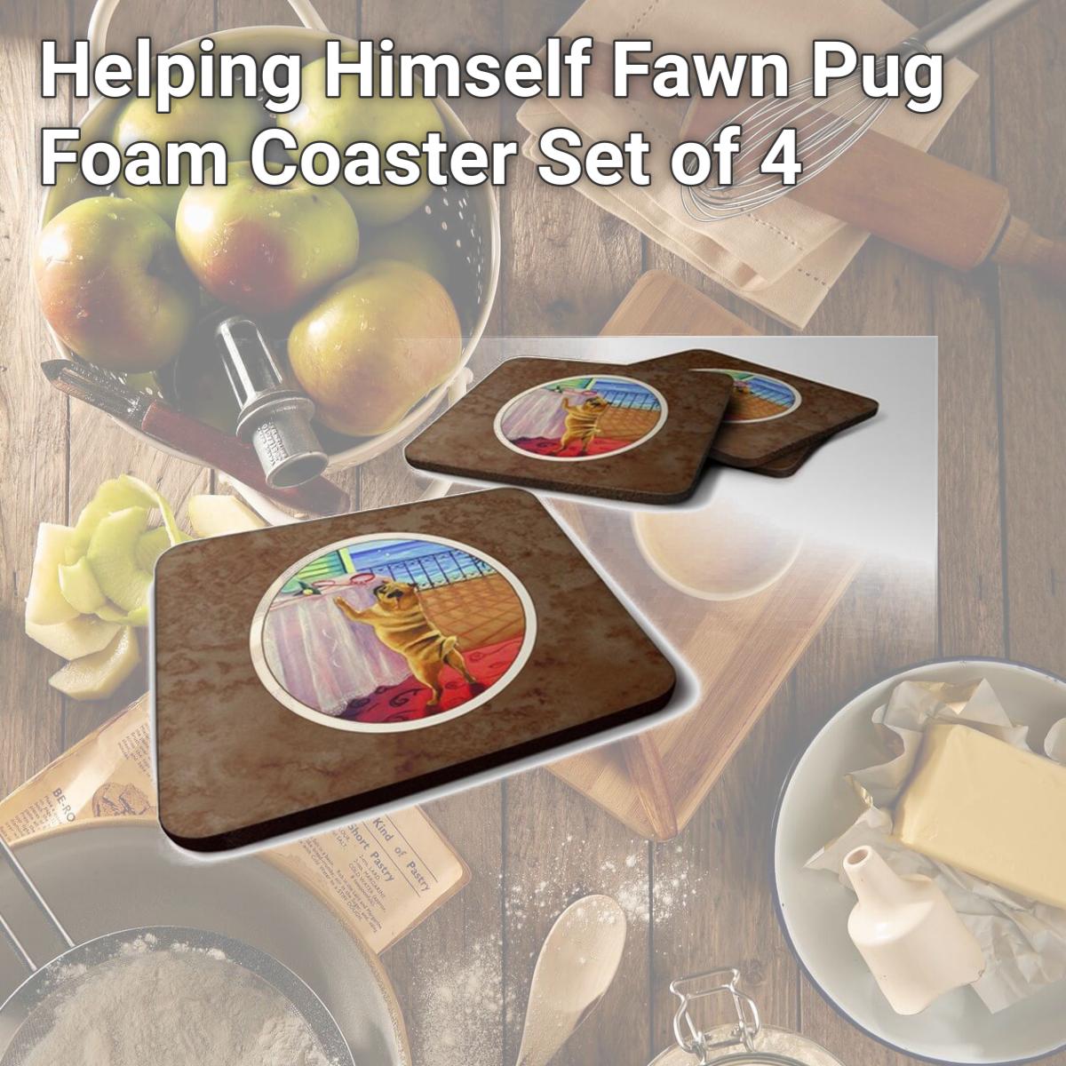 Picture of Carolines Treasures 7027FC Helping Himself Fawn Pug Foam Coaster, Set of 4