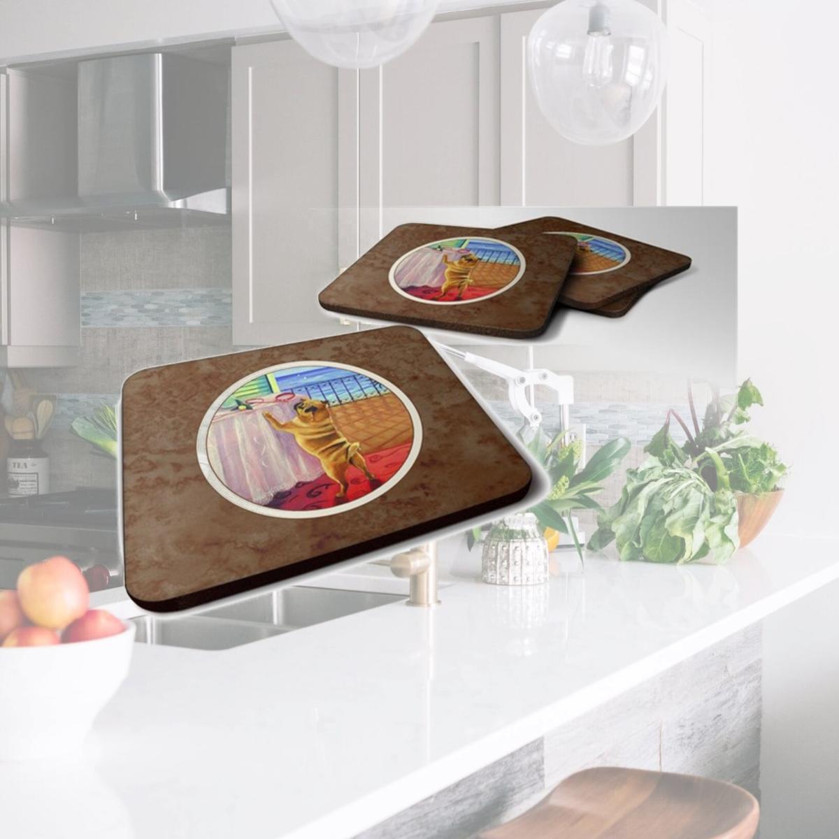 Picture of Carolines Treasures 7027FC Helping Himself Fawn Pug Foam Coaster, Set of 4