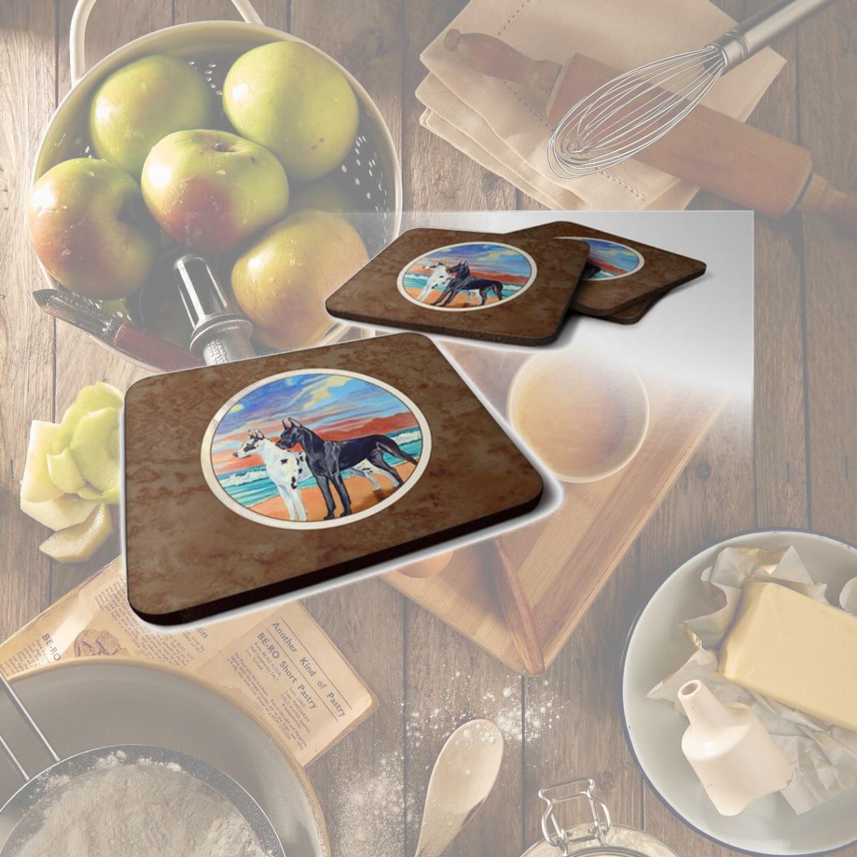 Picture of Carolines Treasures 7051FC At sunset Great Dane Harlequin & Black Foam Coaster, Set of 4