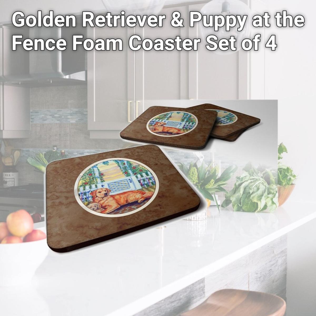 Picture of Carolines Treasures 7148FC Golden Retriever & Puppy at the Fence Foam Coaster, Set of 4