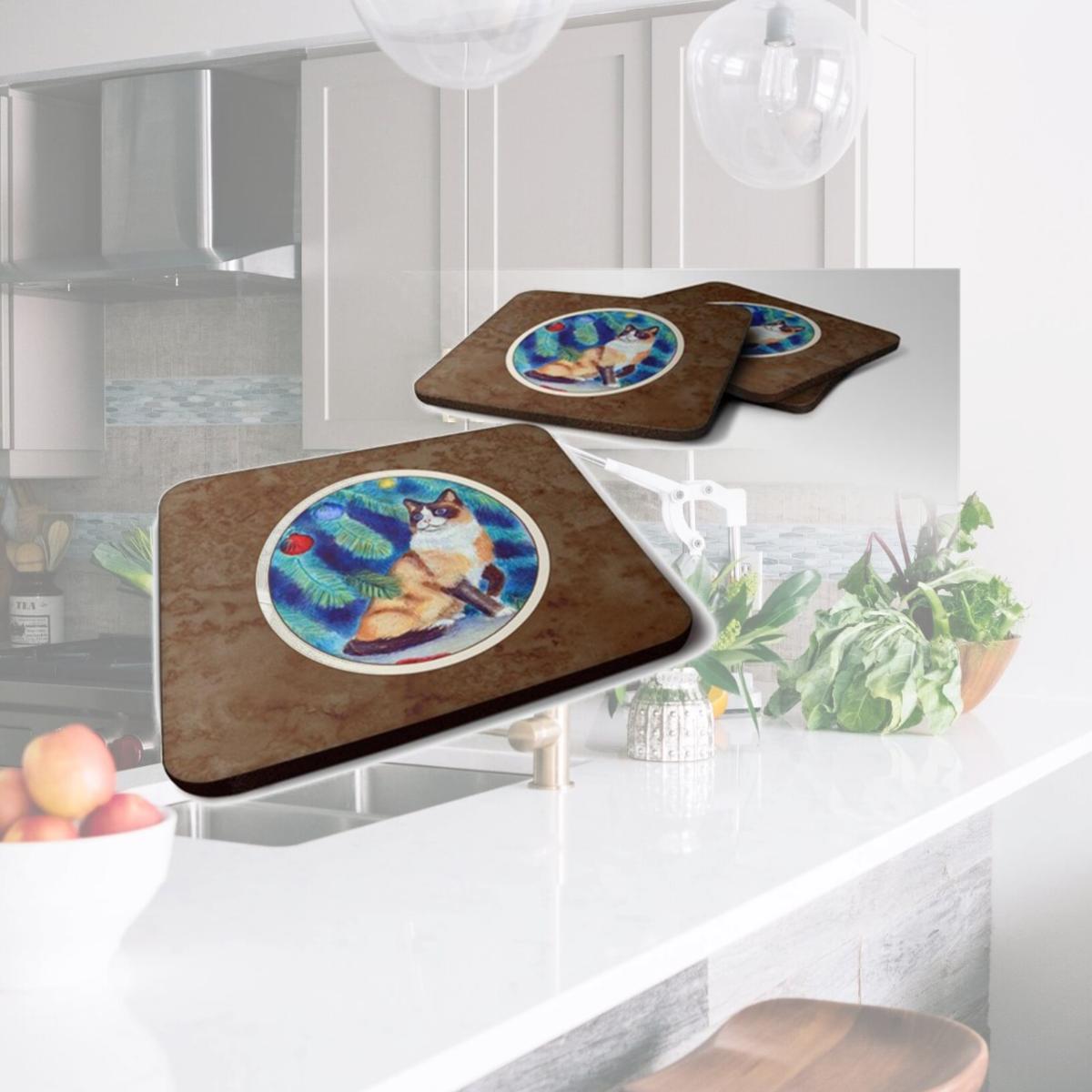 Picture of Carolines Treasures 7155FC Christmas Tree Cat Foam Coaster, Set of 4