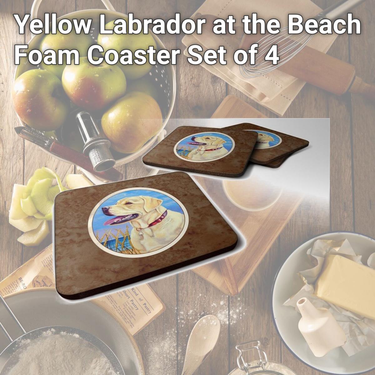 Picture of Carolines Treasures 7158FC Yellow Labrador at the Beach Foam Coaster, Set of 4