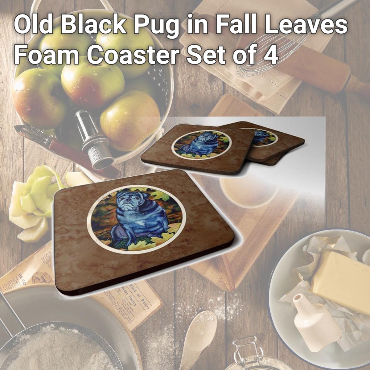 Picture of Carolines Treasures 7159FC Old Black Pug in Fall Leaves Foam Coaster, Set of 4