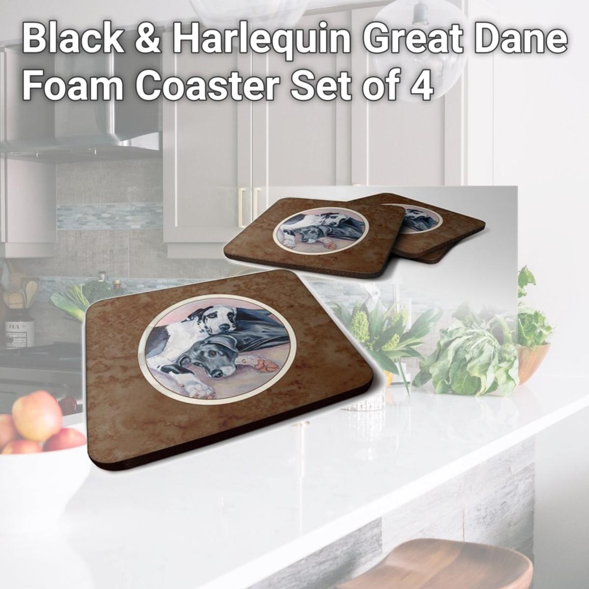 Picture of Carolines Treasures 7164FC Black & Harlequin Great Dane Foam Coaster, Set of 4