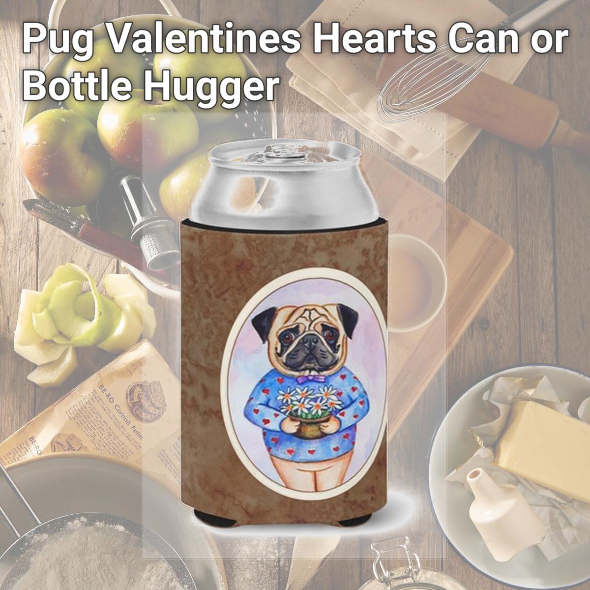 Picture of Carolines Treasures 7132CC Pug Valentines Hearts Can or Bottle Hugger